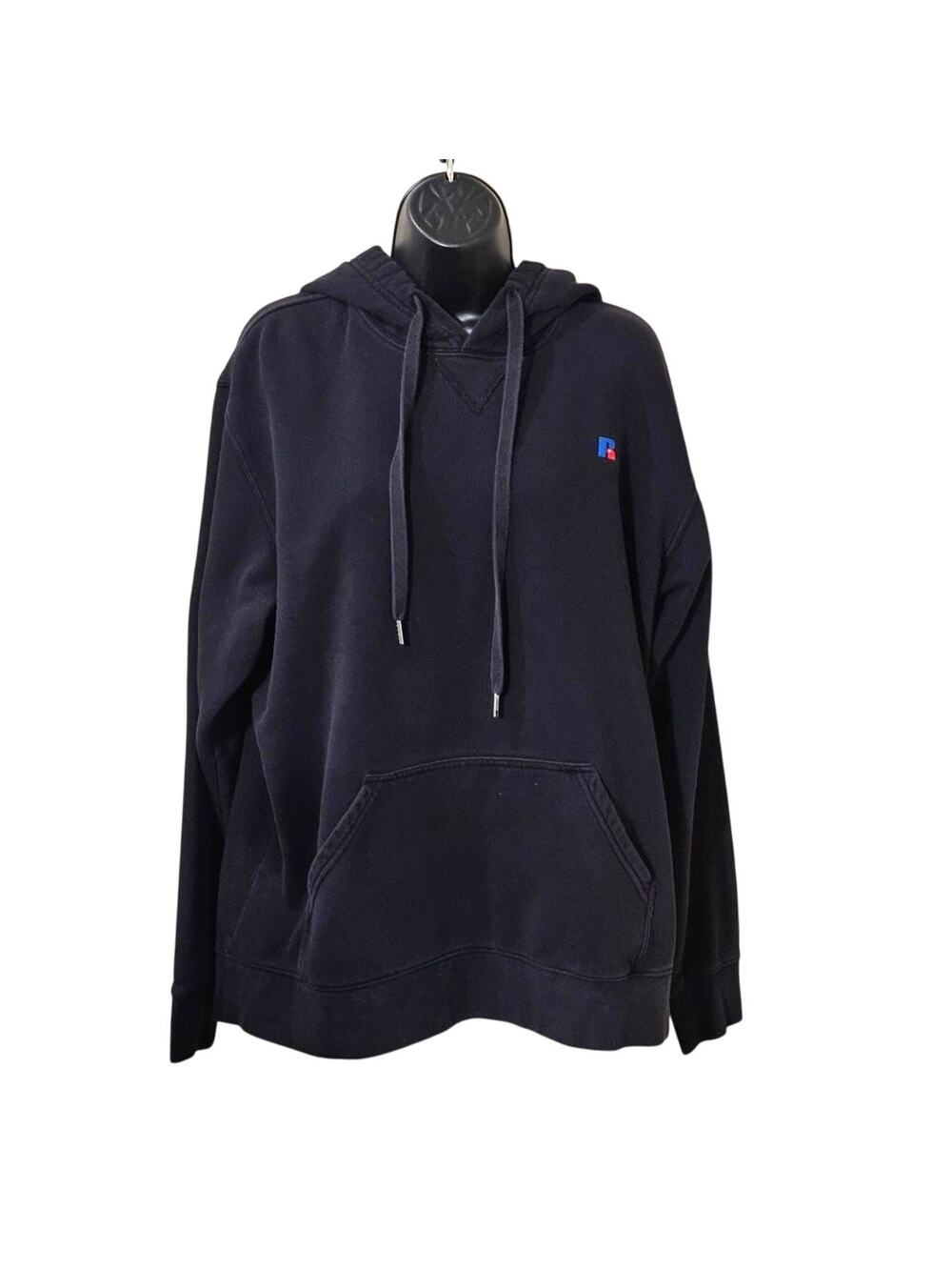 Vintage 90s Black Russel Hoodie with Grey Jersey Lined Hood Large